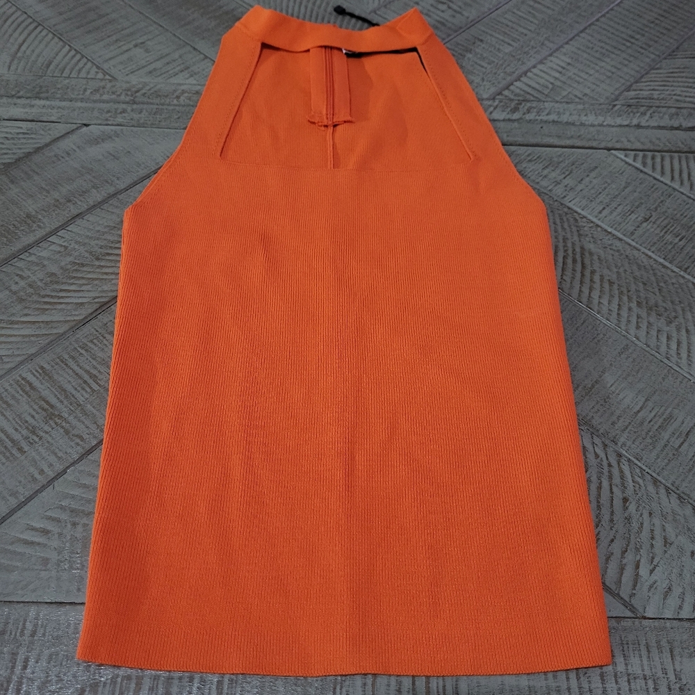 Zara Orange Sleeveless Square Neck‎ Women's Top
